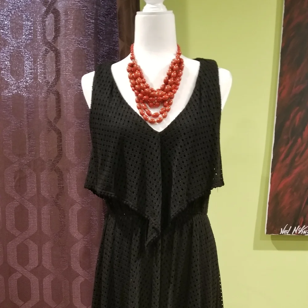 NWT All Black Cutwork Midi Dress by Taylor - Picture 2 of 3